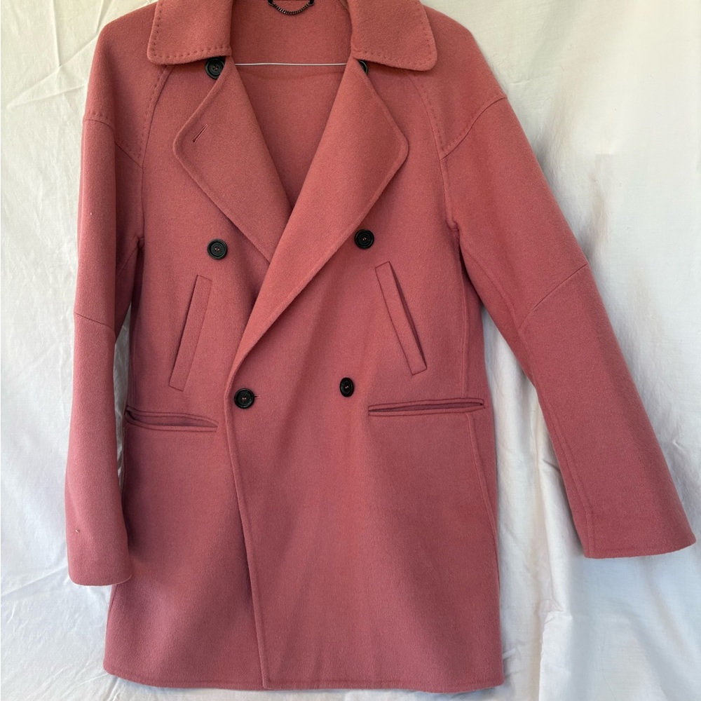 STRENESSE Rose-Pink Double-Breasted Wool Pea Coat